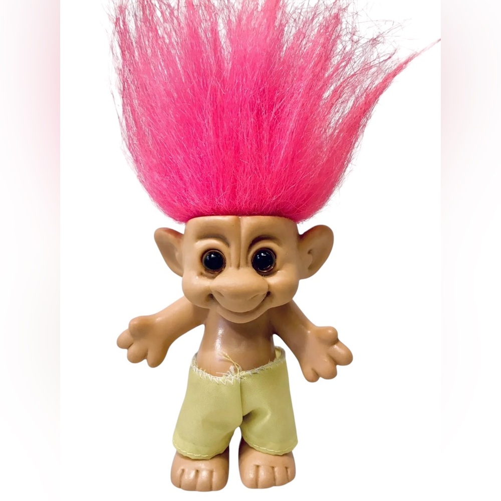 Vintage 1990's Forest Troll Doll Bright Pink Hair Brown Eyes Marked Rare